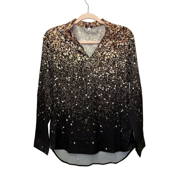 Splattered V Neck Silky Blouse - Picture 1 of 5
